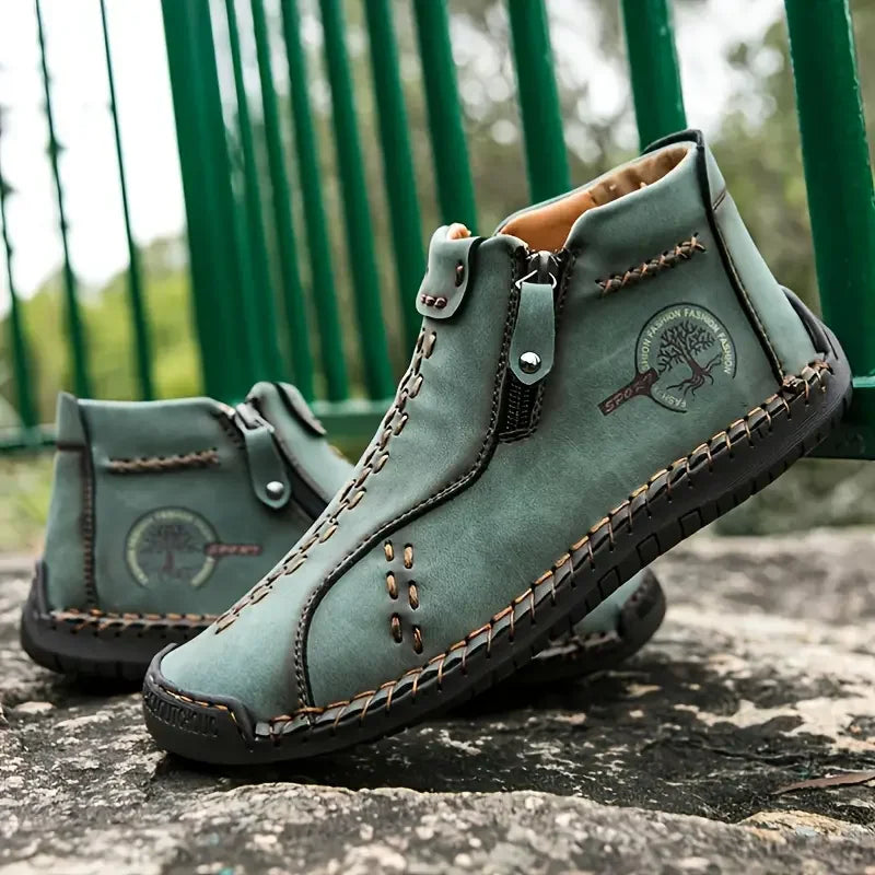 Handmade Leather Casual Shoes For Men Sneakers Men Flat Footwear Zipper Leather Boots Men Ankle Plus Size 39-48