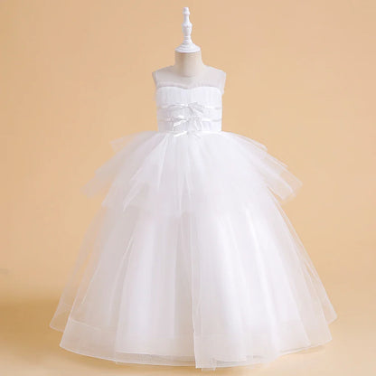 Vestidos de Festa de Daminha Batismo de Verão Meninas Elegante Tule Vestido de Noiva Formatura Menina Laço Princesa Vestido de Aniversário Fantasia de Natal