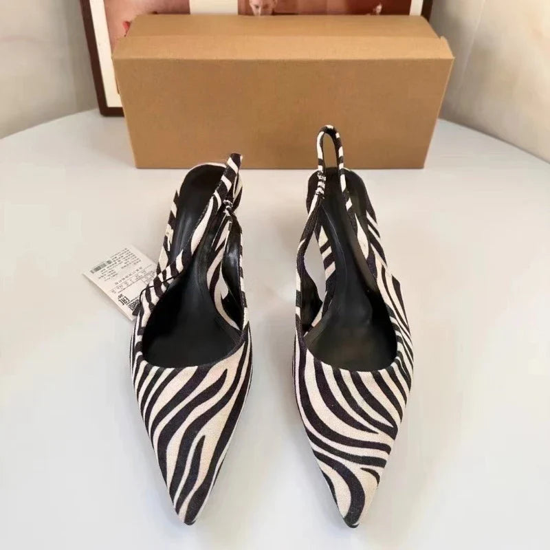 Bold and Stylish Pattern Women's Mid-Heel Sandals, Casual Slip-On with 3cm-5cm Heels 2025 Spring Sexy Slingbacks Ladies Shoes