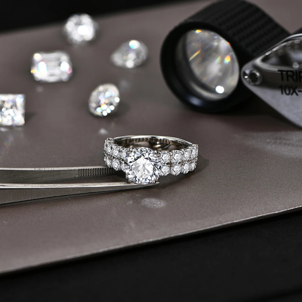 Full Sparkling D VVS1 Moissanite Rings for Women Round Cut 3.0CT Diamond S925 Silver 18K White Gold Plated Fine Jewelry