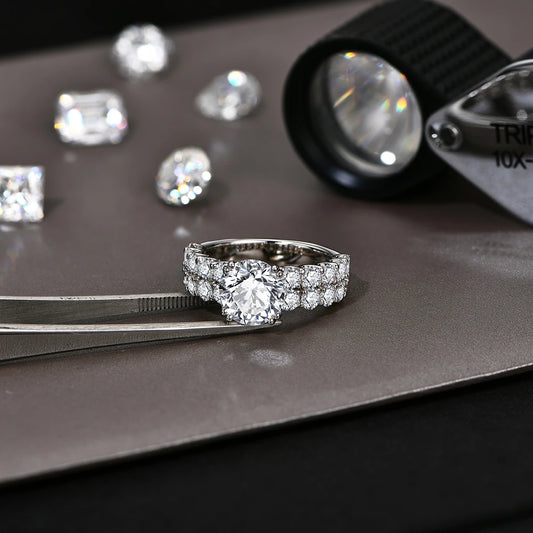 Full Sparkling D VVS1 Moissanite Rings for Women Round Cut 3.0CT Diamond S925 Silver 18K White Gold Plated Fine Jewelry