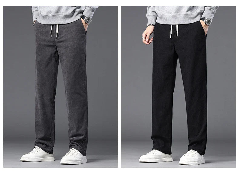 Straight Corduroy Classic Male Pants Khaki Black Gray Baggy Fashion Elastic Waist Trousers Soft Stretchy Casual Men's Clothing