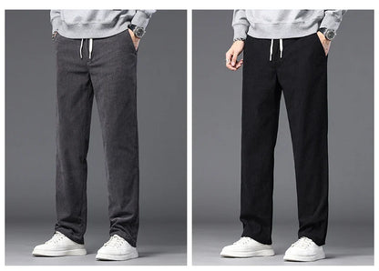 Straight Corduroy Classic Male Pants Khaki Black Gray Baggy Fashion Elastic Waist Trousers Soft Stretchy Casual Men's Clothing