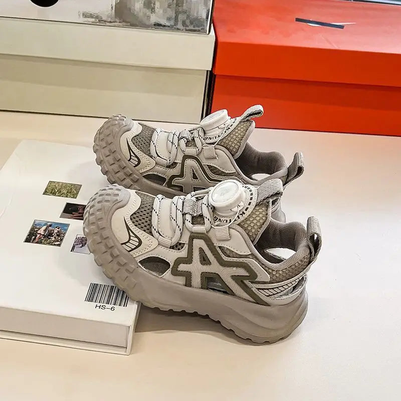 Boys Girls Sports Sandals Rotating Button Students Sneakers Hollowed-out  Summer New Students Running Shoes Mesh Breathable
