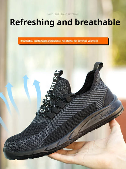 Breathable Work Sneakers Men Safety Shoes Construction Steel Toe Work Shoes Safety Boots Men's Puncture Proof Summer Work Shoes