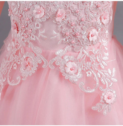 New Slim short sleeve fashion girls dress 3-12 years old Fluffy white wedding Sweet Princess dress lace