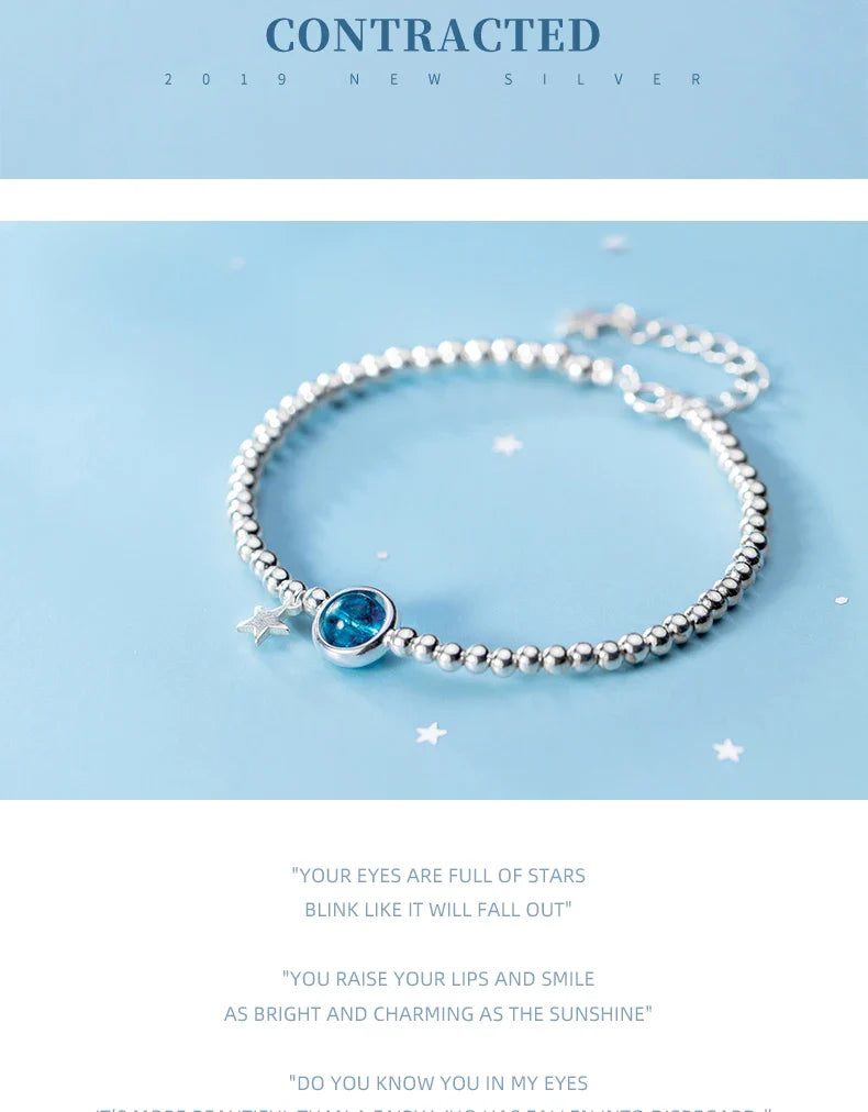 Fashion 925 Sterling Silver Classic Crystal Little Ball Star Strand Bracelet for Women Adjustable Bangle Fine Jewelry
