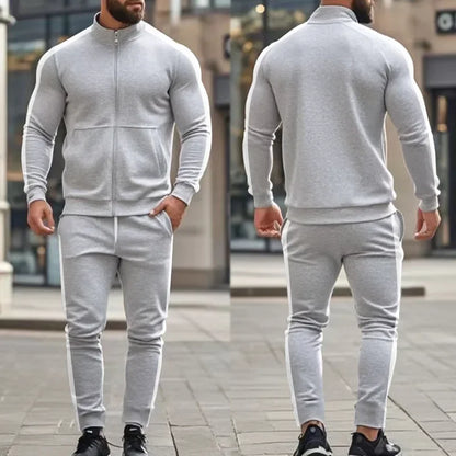 2025 Spring Autumn Men's 2-Piece Set Color Blocking Zipper Stand Collar Casual Sports Jacket Sweatshirt Trousers Suit