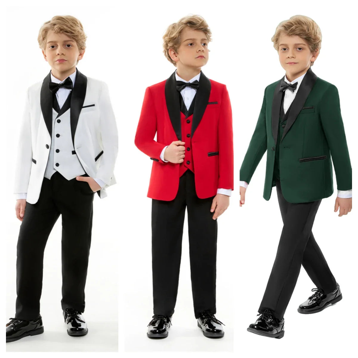 Regular Fit Boy's Formal Suit Set, 4 Pieces Smart Suits For Kid From 3 To 14 Years Shawl Neck Wedding Guest Outfit For Children