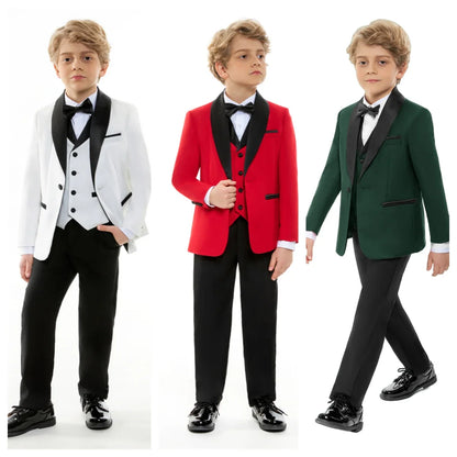 Regular Fit Boy's Formal Suit Set, 4 Pieces Smart Suits For Kid From 3 To 14 Years Shawl Neck Wedding Guest Outfit For Children