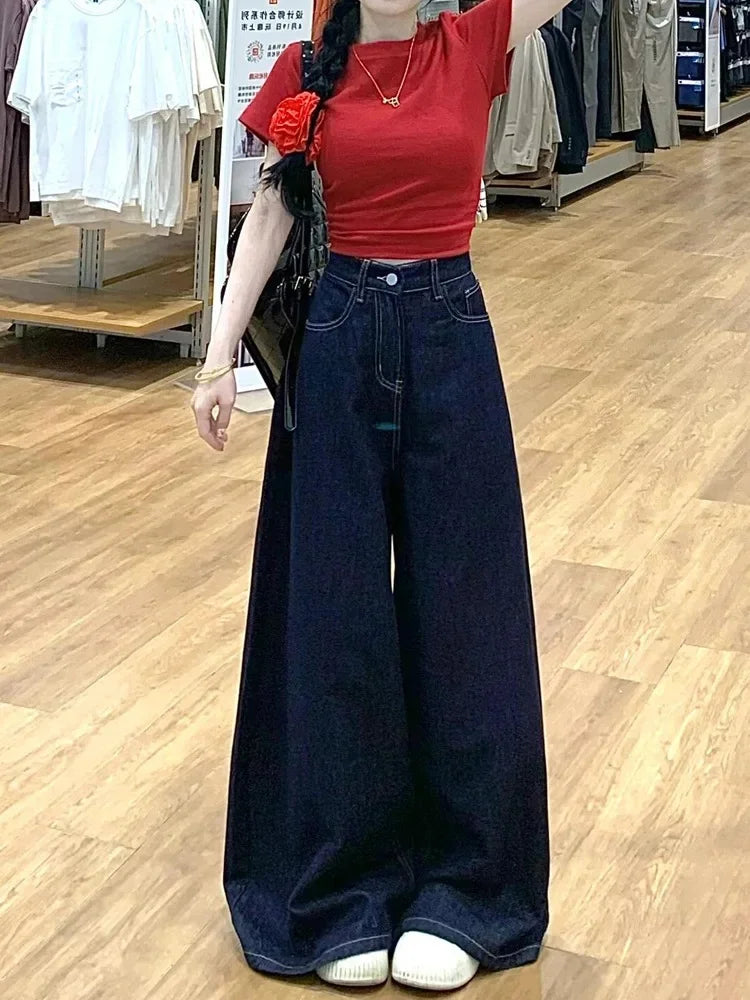 Vintage High-Waisted Wide-Leg Jeans Skirt Style For Women