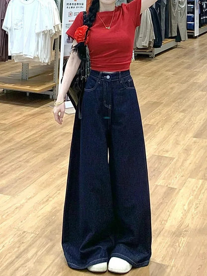 Vintage High-Waisted Wide-Leg Jeans Skirt Style For Women