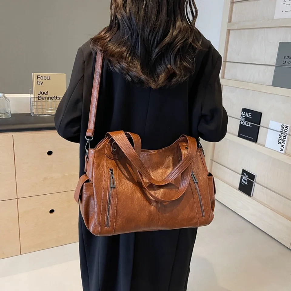 Daily Business Commuting Large Capacity Tote Hand Bags Soft Pu Leather Shoulder Bags for Women Zipper Women's Handbags Quality