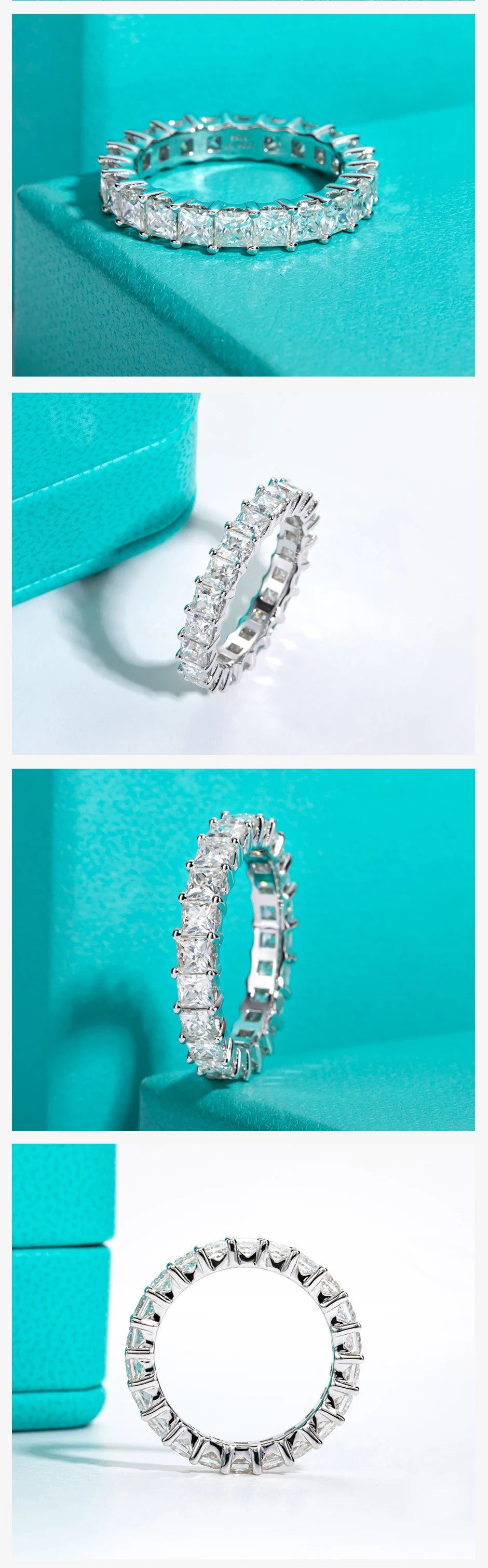 3mm Princess Cut D Color Moissanite Eternity Band 925 Sterling Silver 18k Gold Plated Wedding Rings Jewelry Wholesale