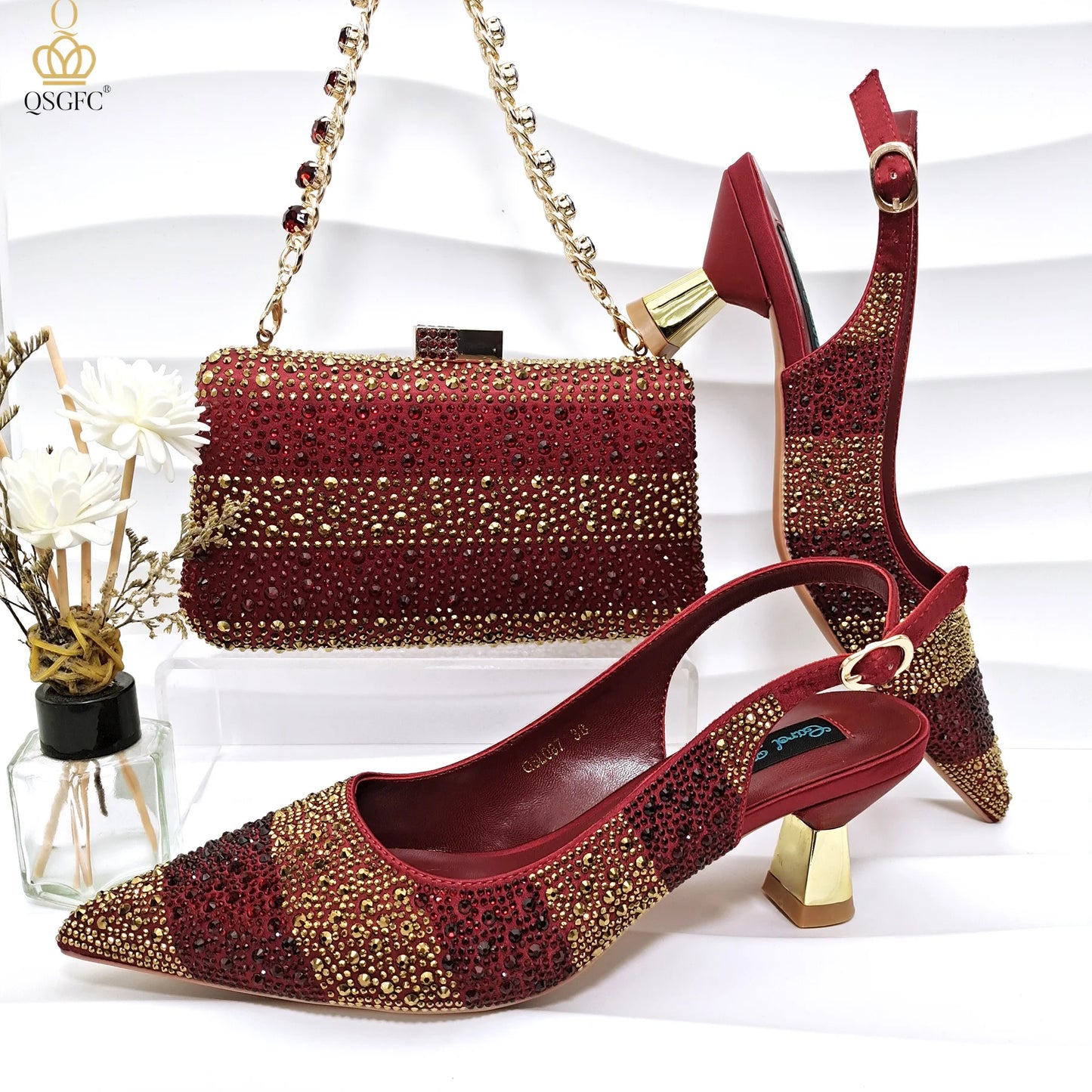 Ladies High Quality Women's Pumps Black Gold Shoes and Bag Set DURABLE OUTSOLE Italian Fashion Design For Nigeria Wedding