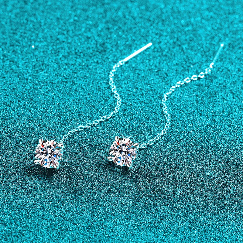 5/6.5mm Tassel Round Cut Moissanite Drop Earring for Women Classic Four-claws Lab Diamond Ear Jewelry 925 Sterling Silver