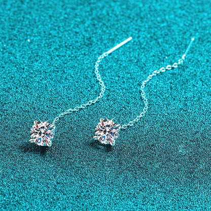 5/6.5mm Tassel Round Cut Moissanite Drop Earring for Women Classic Four-claws Lab Diamond Ear Jewelry 925 Sterling Silver