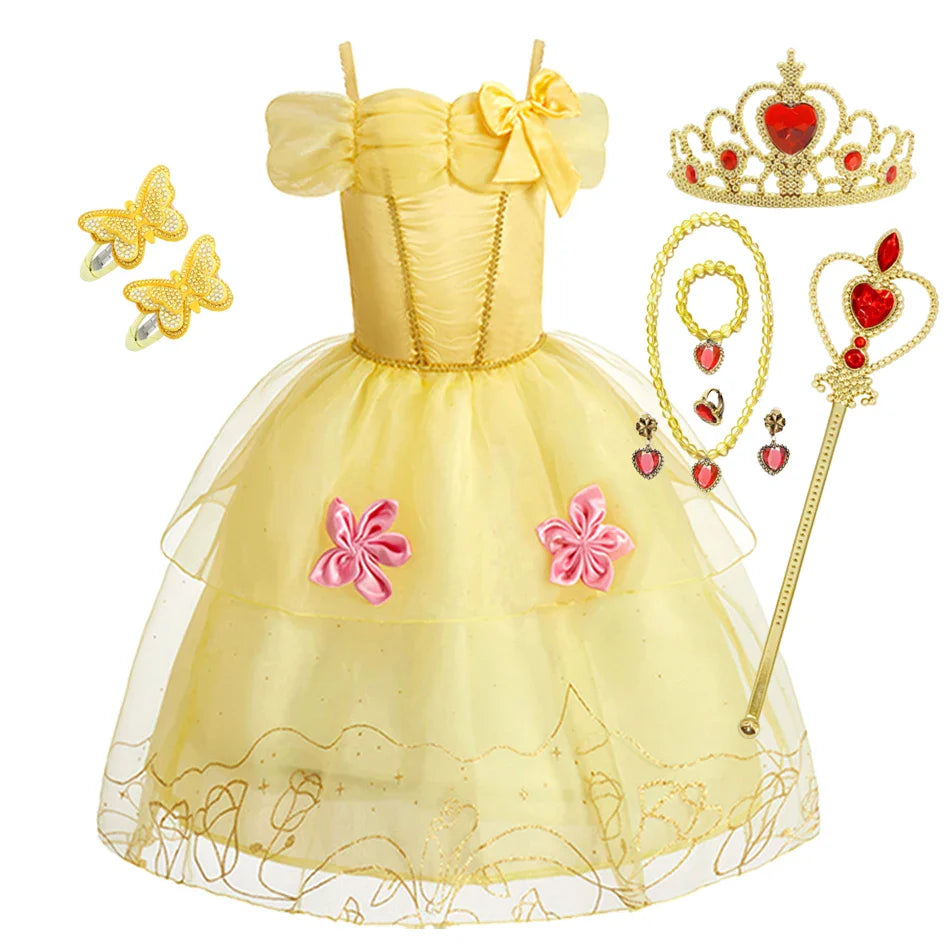 Girls Costume Sleeping Beauty Aurora Princess Party Rapunzel Halloween Snow White Cosplay Costume Kid Cinderella Dress up