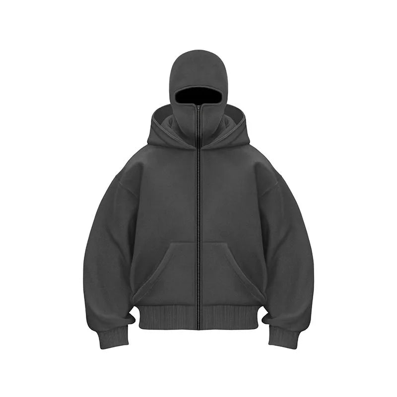 Men's Double Hat Mask Zipper Design Winter Windproof Hoodie Sports Jacket Outdoor Activities Hiking Travel Running Sweatshirt ﻿