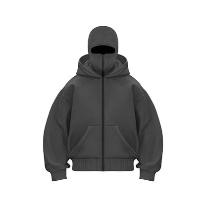 Men's Double Hat Mask Zipper Design Winter Windproof Hoodie Sports Jacket Outdoor Activities Hiking Travel Running Sweatshirt ﻿