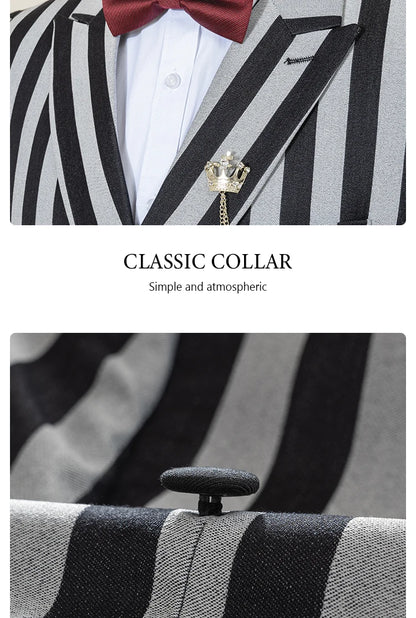 Party outfit Fashion red and black striped evening gown Double Breasted Slim Fit luxury man jacket tuxedo Men's Suit