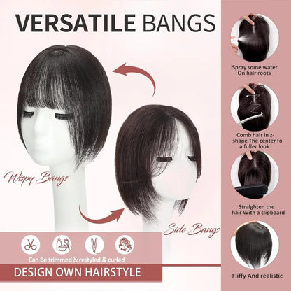 12x13cm Human Hair Toppers with Bangs Black Brown Clip in Hair Toupee for Women Skin Scalp Clip in Remy Hair Pieces