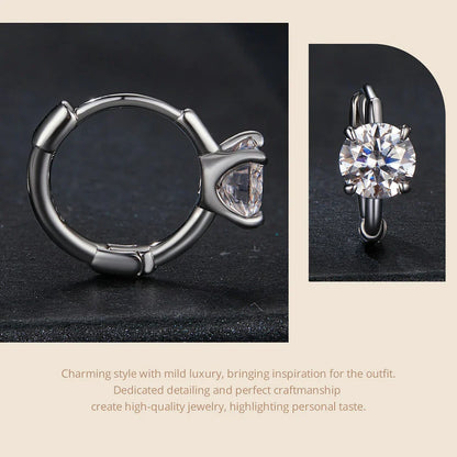 White Gold Plated Moissanite Hoop Earrings for Women, D Color Round Cut Lab Diamond 925 Silver Hypoallergenic Earrings