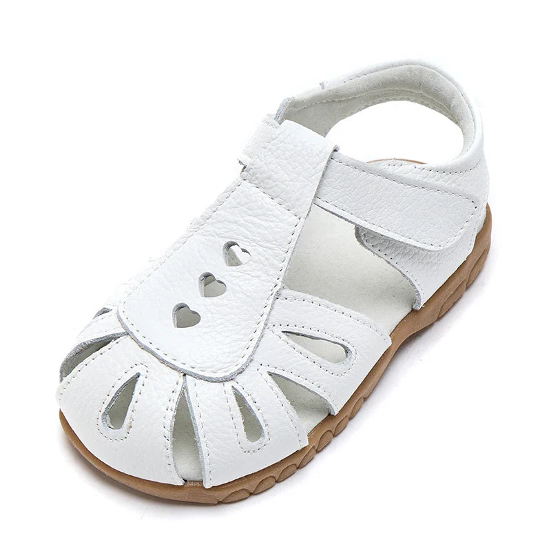 Full Genuine leather Soft sole Girls flat Sandals closed toe kids girls summer shoes