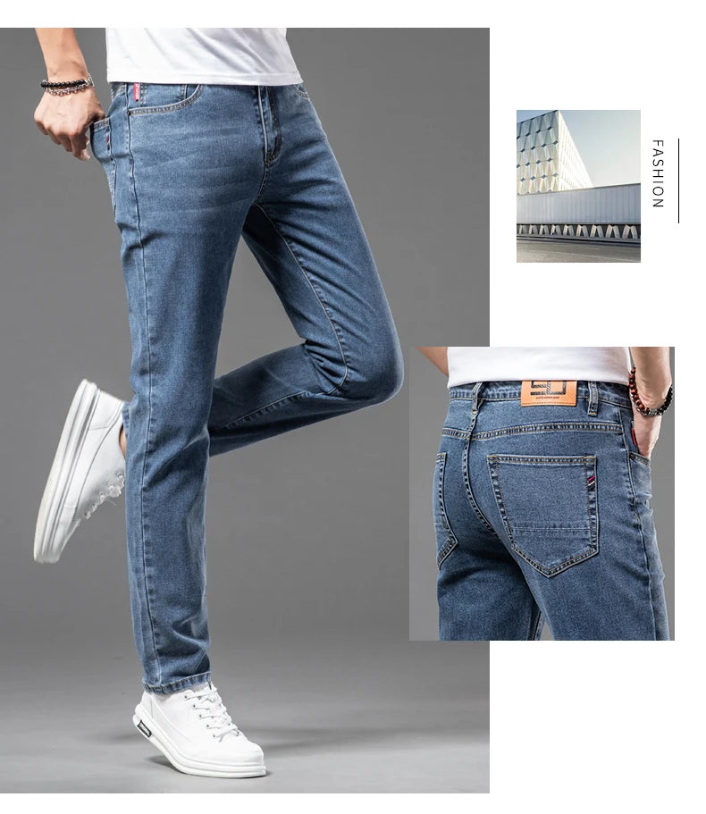 2026 Men White Jeans Fashion Casual Classic Style Slim Fit Soft Trousers Male Brand Advanced Stretch Pants