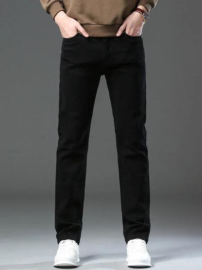 Men’s Korean Style Slim Straight Jeans Spring Cotton Stretch Denim Pants Comfort Fitted Casual Fashion Soft Male Daily Trousers