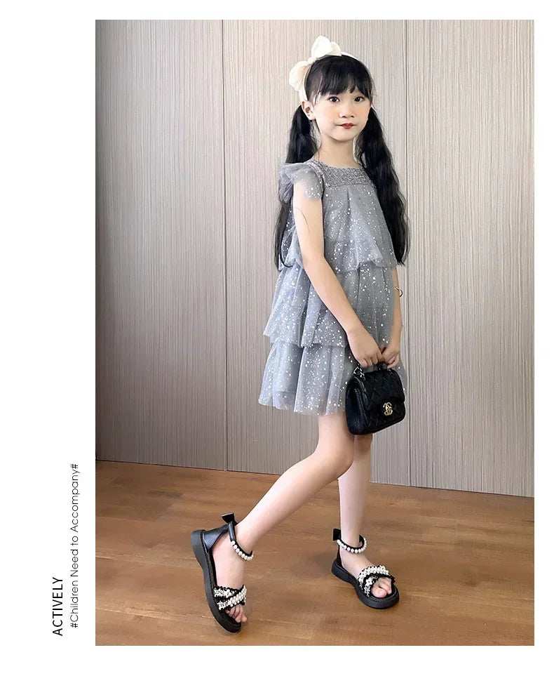 Children's Sandals Summer Girls Princess Causal Bowtie Roman Sandals Fashion Sweet Kid Party Non-slip Open-toe Sandals Hook Loop