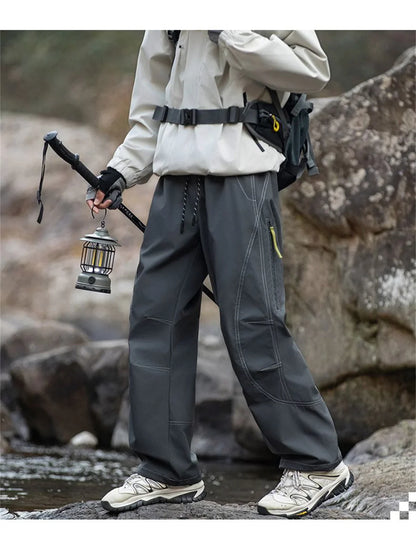 Outdoor Soft Shell Charging Pants Thin Version Retro Men's and Women's Three-proof Quick-drying Paratrooper Pants Loose Hiking