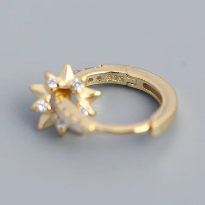 925 Sterling Silver Earring Zircon Sun Flower Ear Ring Geometric Style Water Drop Ear Bone Cute Temperament Woman Girl Ear Jewel