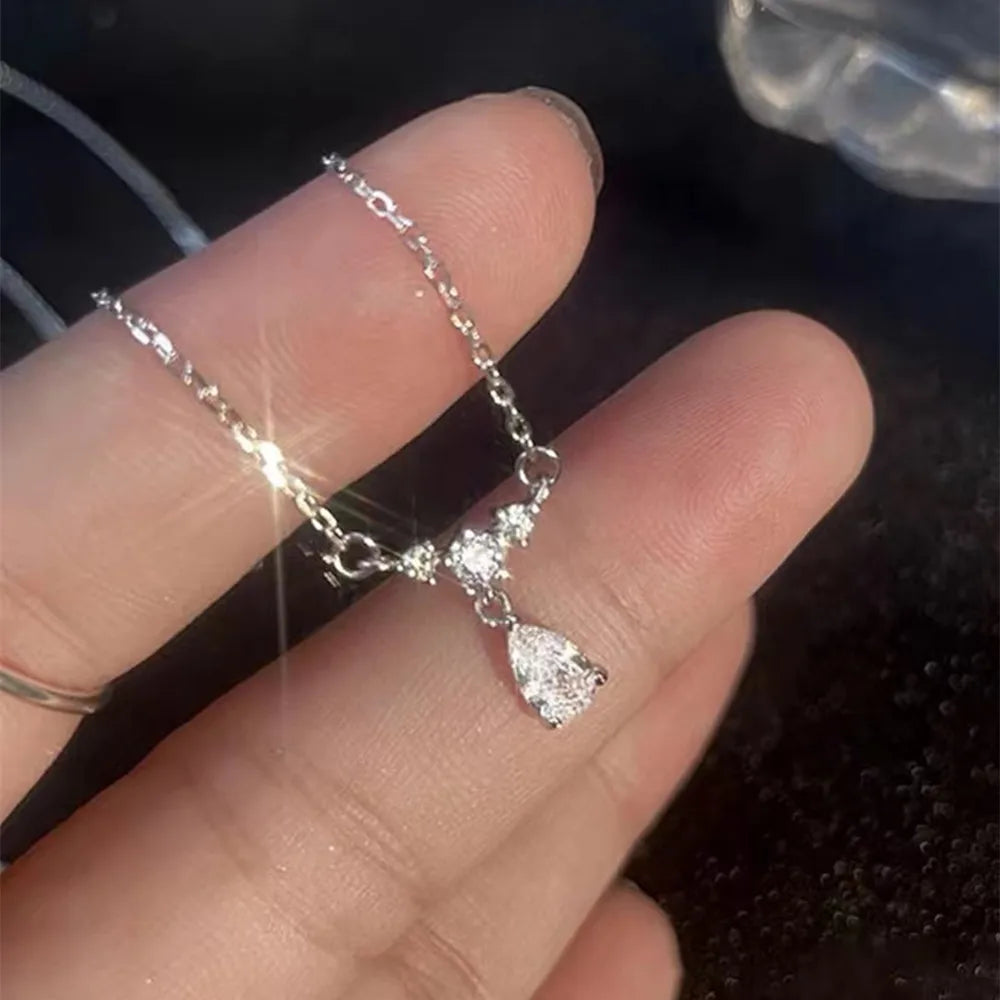 Heart Shape Pendant Necklaces Silver Color 5A Cubic Zirconia Minimalist Style Clavicle Chain Women And Girl Jewelry