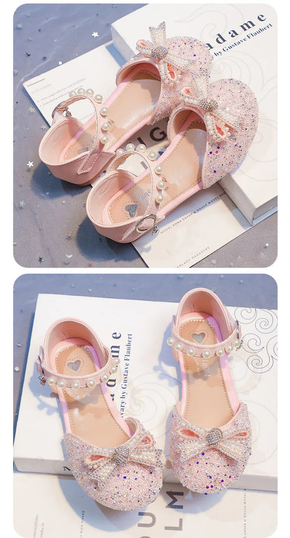 2026 Girls' Princess Shoes Spring And Summer Sandals White Flat Dress Shoes Pearl Decoration For Kids And Teens