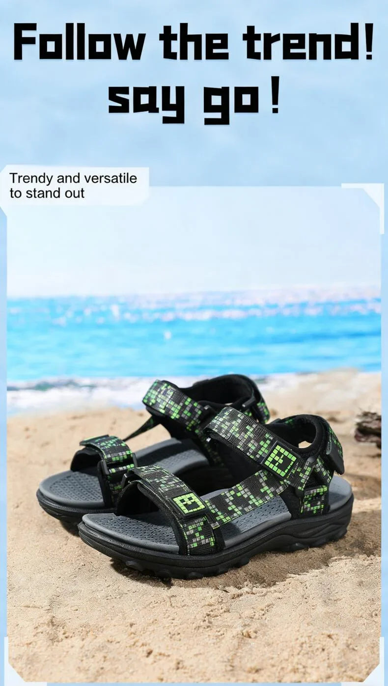 Boys Adjustable Hook Loop Sandals Non-Slip Wear-Resistant Breathable Soft Sole Casual Outdoor Beach Sports Shoes for Kids