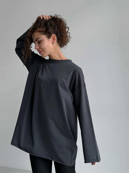 Women Summer 100% Cotton T-shirt Bottoming Spring Basic Fashionable Solid Lady Long Sleeve Loose Tops Shirts