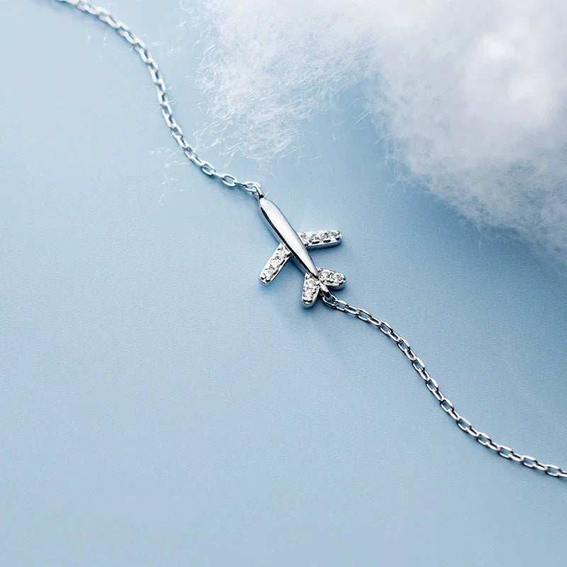 Fashion 925 Sterling Sliver Luminous CZ Cute Mini Airplane Bracelet for Women Link Chain Korea Style Fine Jewelry Bijoux