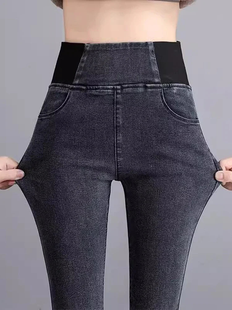 Calça Jeans Feminina Lápis Primavera Outono Cintura Alta Skinny Jeans Novas Coreanas Casuais Elásticas Vaqueros Leggings Vintage Kot Pantolon