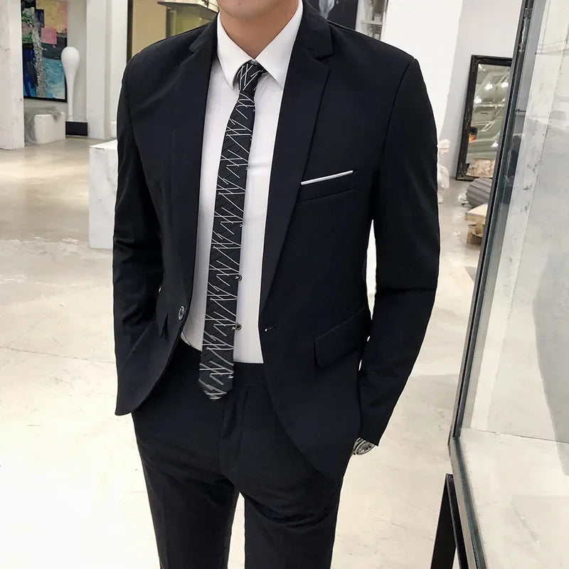 ( Jacket + Pants ) Fashion Boutique Solid Color Casual Business Mens Suit Groom Wedding Men Formal Social Suit Blazer 2 Pcs Set