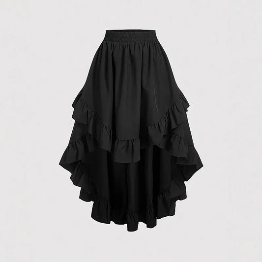 1pcs Women Fashion Versatile Elastic Waist Asymmetrical Ruffle Skirt Black Irregular Hem Flared Half Skirt