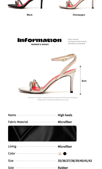 Woman's  Heels Summer Satin Open Toe Ankle Strap Girls Sandals 8cm
