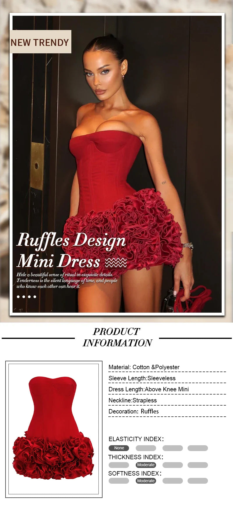 Christmas Dress Strapless Backless Red Structured Floral Embellished Mini Length Bodycon Celebrity Party Cocktail Dress
