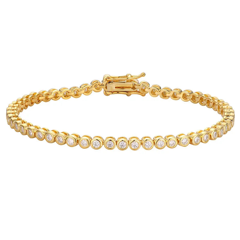 18k Plated 2mm Bubbles Moissanite Tennis Bracelet for Women Luxury Bangles 100% Sterling Silver 925 Full Diamonds Chain