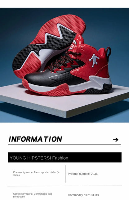Children Sports Shoes Waterproof Low-top Sneakers Kids Basketball Shoes Boys Lace-up Non-slip Shoes for Running Durable Sneakers