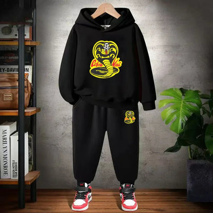 Children's Hoodie+Pants black Children cobra stamp Coat Boys Girls Hoodie Tops Leisure Sweatshirr Toddler 3-12 Year Clothing