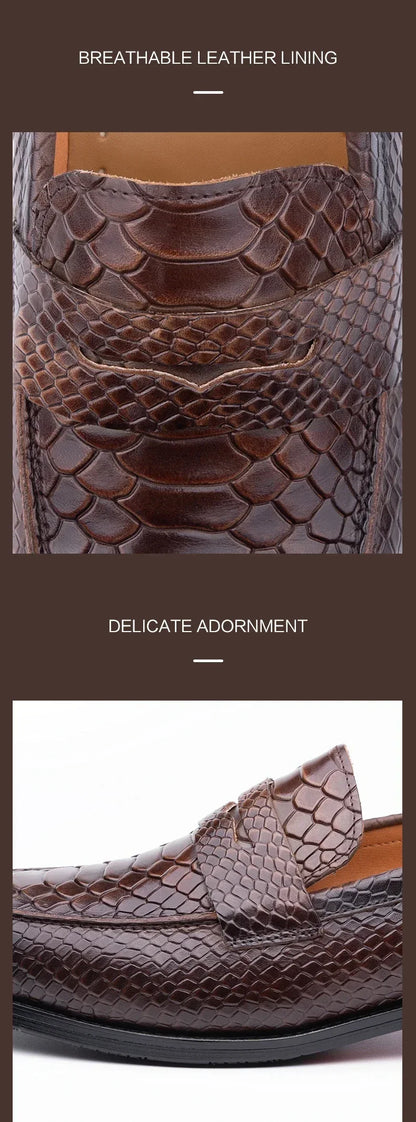 Premium Men's Snake Print Penny Loafers Handcrafted Genuine Leather Slip-On Driving Shoes Business Casual & Formal Footwear