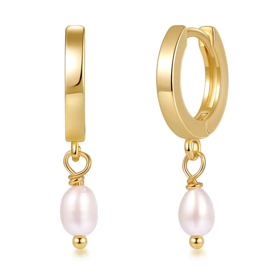 Women Pearl Dangle Earrings 14K Gold Plated Hoops Fresh Water Pearl Earring With 925 Sterling Silver Post Popular Jewelry