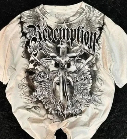 Camiseta masculina europeia e americana com estampa de caveira, confortável e respirável, gola redonda, moda de rua, top para ambientes externos
