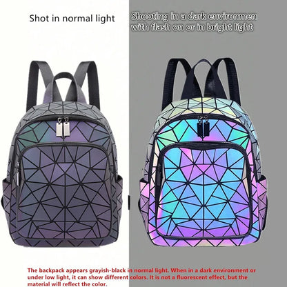 Fashion Women's luminous Backpack PVC holographic geometric School Bags For Teenage Girls Bagpack mochila feminina Travel Should